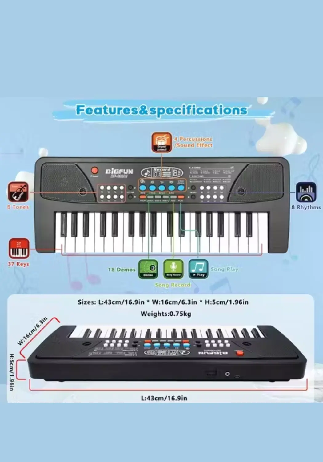 Piano Keyboard- Recording And Mic, Electronic Piano Keyboard Multi-Function - Image 3