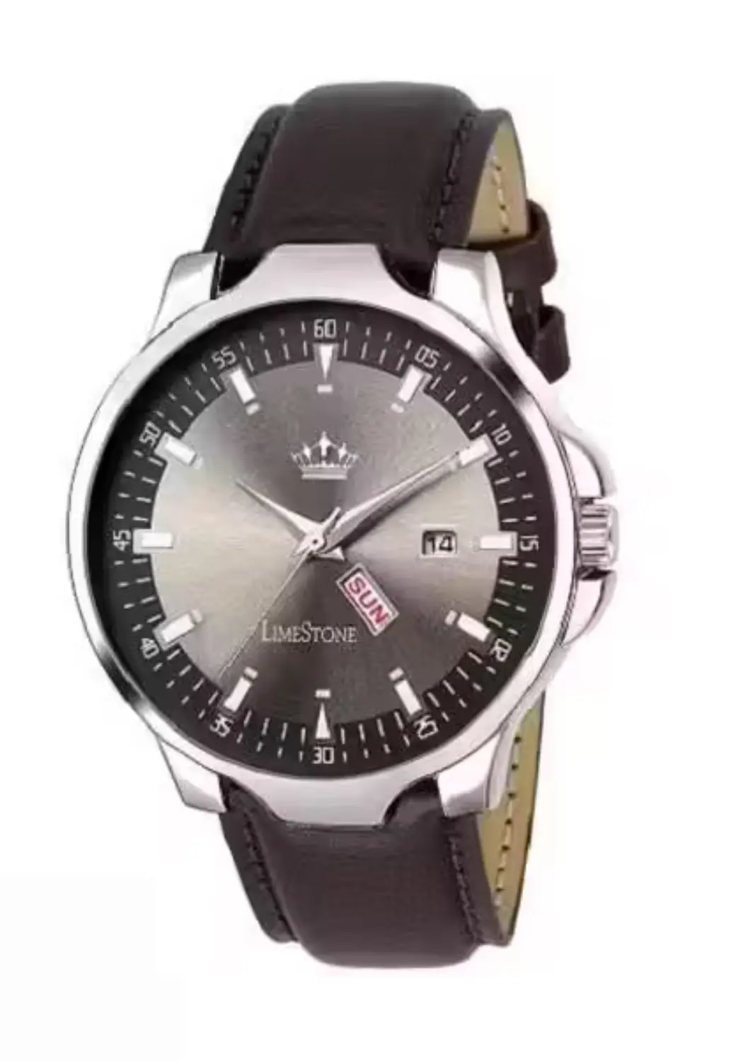 Round gray and brown watch