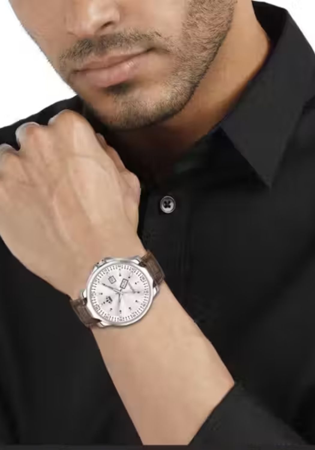 Men Brown Faux Leather- Leatherette Analog Watches - Image 2